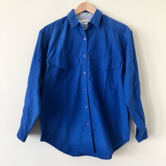 DVF Diane Von Furstenburg Bright Blue Button Down Collared Shirt Size Medium - Picture 1 of 6